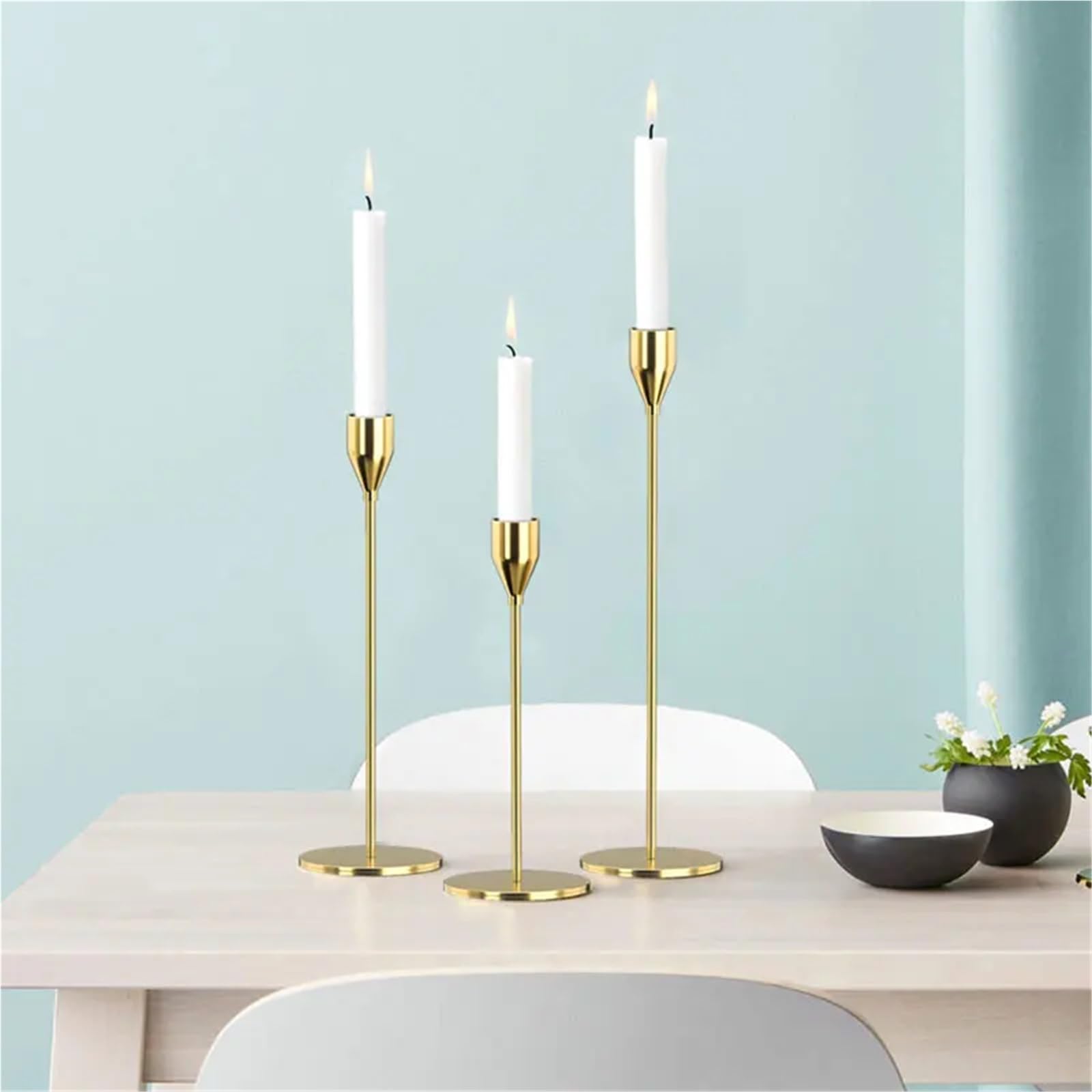 Porta Velas Candelabros de Metal cónicos, Elegantes centros Mesa for el hogar, Bodas, Fiestas, Bar, decoración mesas, candelabros(5 Black)