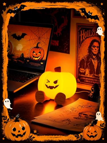 Image of Ammonite Pumpkin Night Light, Funny Halloween Decoration Soft Silicone Nursery Lamp with 3 Dimming Levels and 30-Minute Timer Nightlight for Bedroom Decor, Christmas Birthday Gift