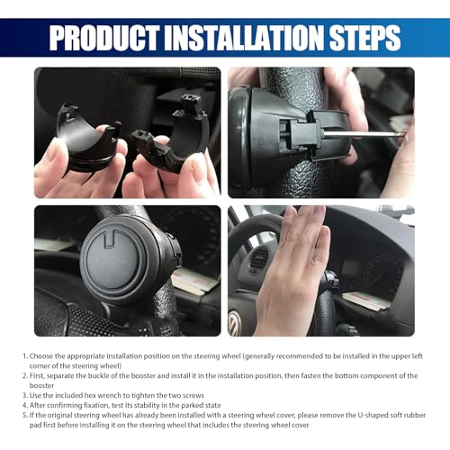 Slykew 1 peça de acessórios de assistência de volante de carro sem ferramenta de instalação, giratór
