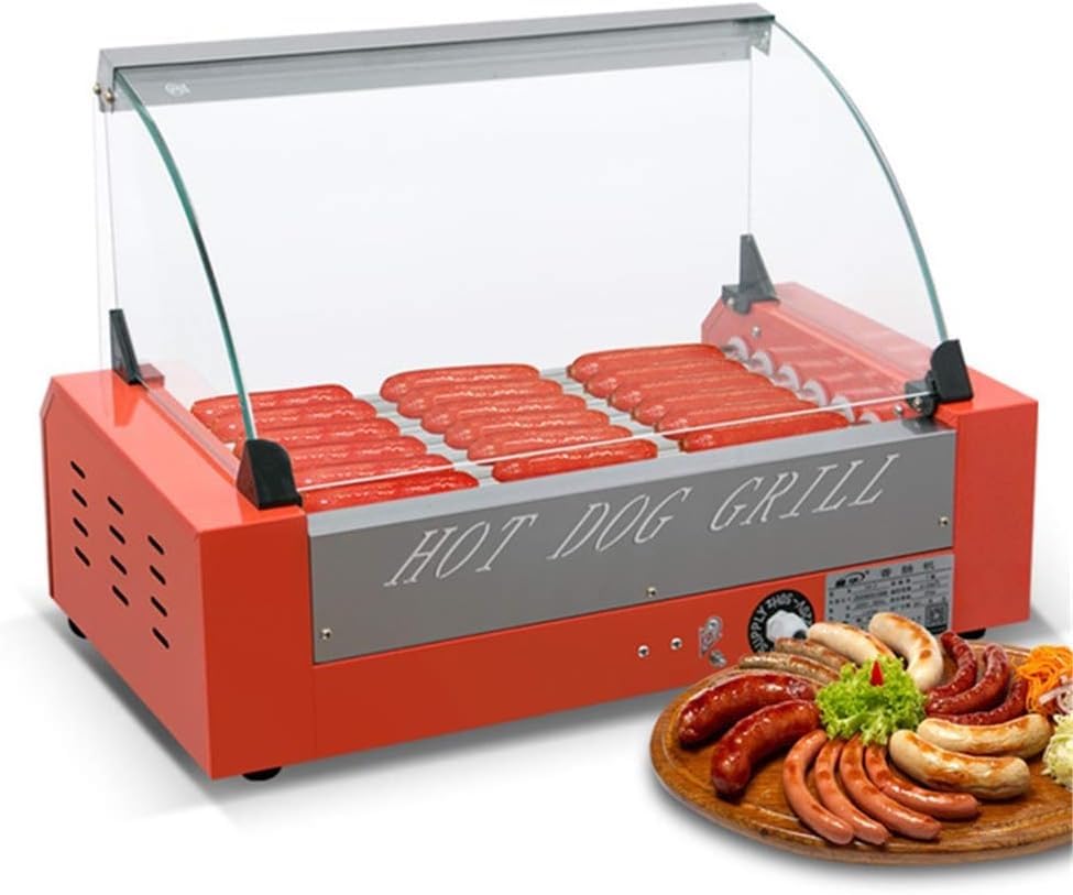 Maquina Perritos Calientes Máquina Comercial For Perros Calientes De 7 Rodillos Con Cubierta, Cocina Eléctrica For Perros Calientes, Material De Acero Inoxidable, Máquina Antiadherente For Cocinar A L