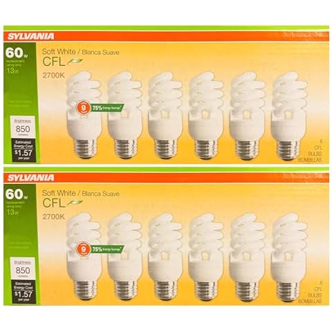 LEDVANCE (12 Bulbs) Sylvania CFL T2 Twist Light Bulb, 2700K Soft White, 60 watt Equivalent, Efficient 13 watts, 850 Lumens, Medium Base - 12 Pack Compact Fluorescent Cover