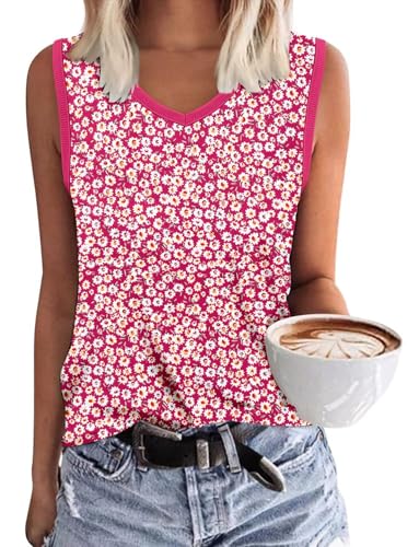 KISSMODA Womens Flora Print Tank Tops Ribbed Summer Shirt Sleeveless Summer Casual Women Blouses(S-3XL)
