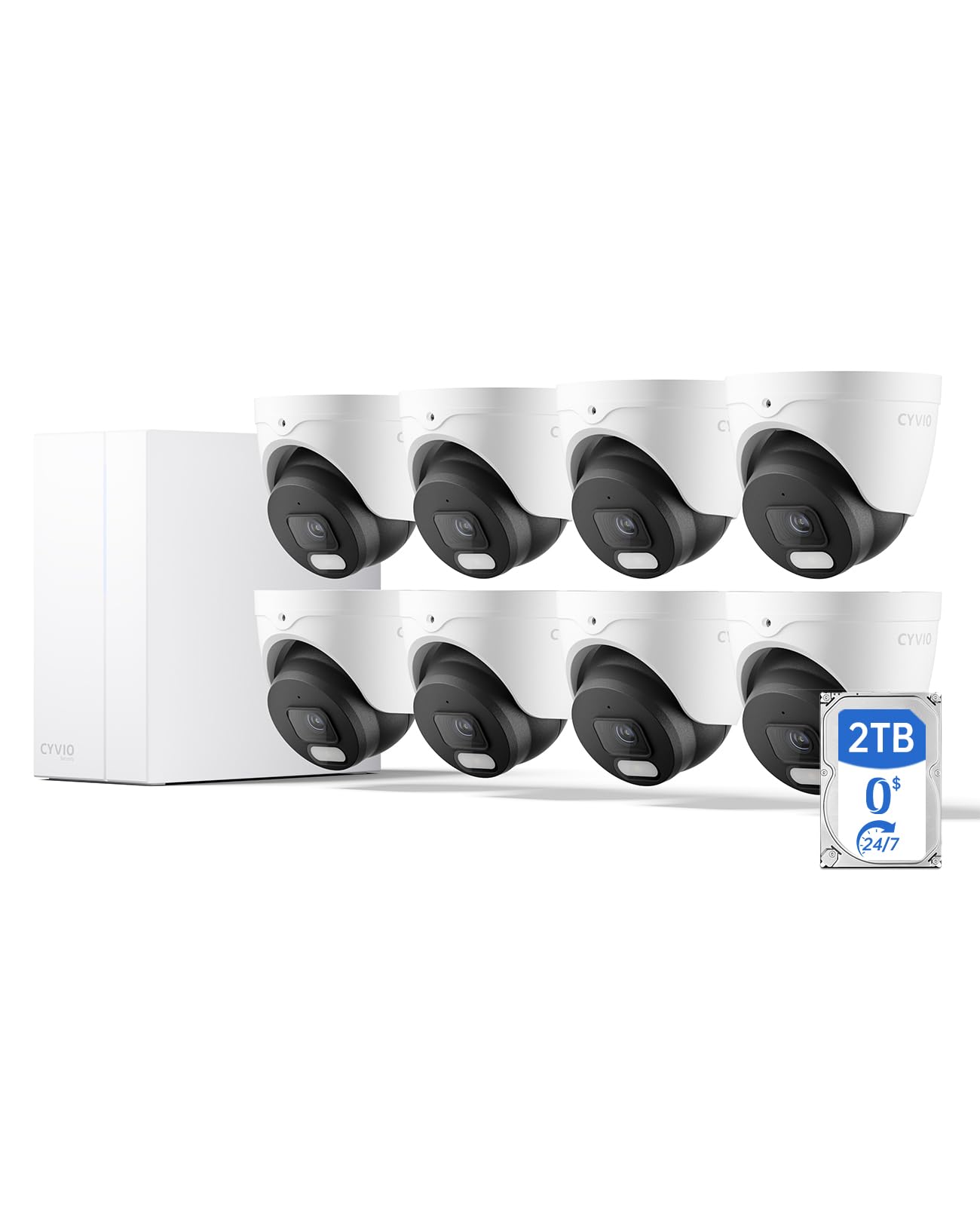 Photo 1 of **CAMERAS HAVE A PASSWORD ON THEM** CYVIO 4K PoE Seucrity Camera System, 8pcs 8MP PoE Turret Cameras for Home Indoor/Outdoor Use with AI Detection, 24-7 Recording, Color Night Vision,No Subscription,IP67, 4K 8CH NVR with 2TB HDD(N2838D)