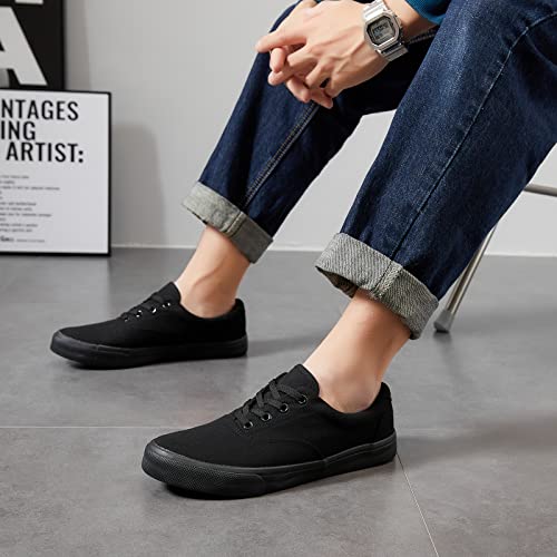 Yageyan Men’s Low Top Canvas Walking Shoes Lace-Up Fashion Sneakers Casual（Blk07） Black Monochrome #TOP4
