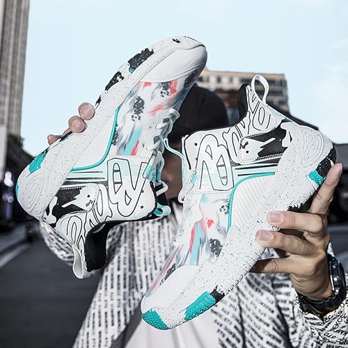 Image of Men's High-Top Basketball Shoes Anti-Slip and Wear-Resistant Soles Running Shoes Graffiti Design Fashionable Sports Shoes
