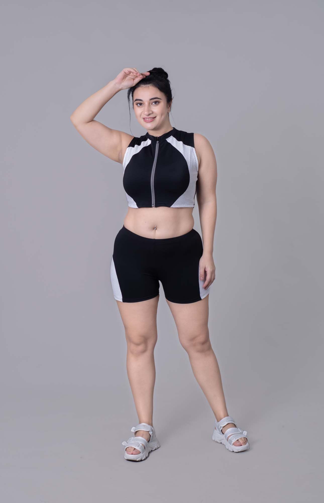 Keepfit Women's Sporty Black and White Colourblocked 2 Piece Swim Set |Swimming Suit for Women 3