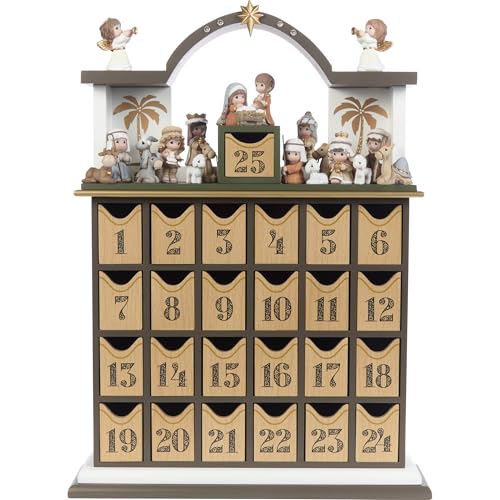 Precious Moments Countdown to Christmas Advent Calendar with Storybook Wood/Resin Holiday Set with Figurines 251438