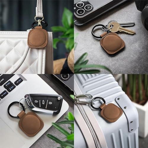 Image of Leather Case Keychain - Protective Holder Compatible with Apple AirTag 1 & 2 for Keys, Pet Collars, Bags & Luggage - Scratch-Resistant, Soft Touch, Secure Ring | Brown