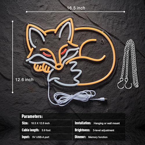Image of Fox Neon Sign Sleeping Fox LED Light Animal Neon Lights for Bedroom Living Room Wall Decor Birthday Party Gifts for Kids Adults Foxes Lover
