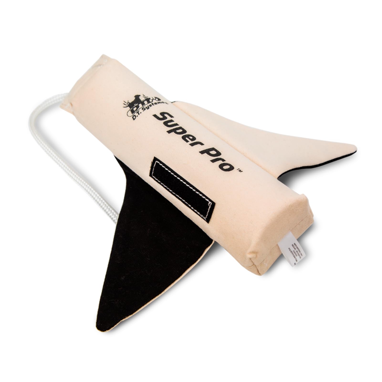 DT Systems Super Pro Series Canvas Winged Dummy, Durable High-Visibility Black & White Floating Hunting Dog Retriever Training Tool with Scent Strip & Rope Handle