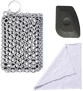 Cast Iron Skillet Cleaner, 316 Chainmail Scrubber Built-in Silicone Cast Iron Cleaner for Cast Ir...