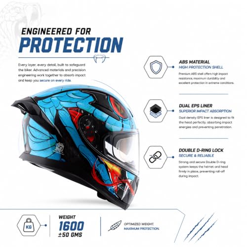 Image of Axor Apex Venomous ISI ECE DOT Certified Full Face Dual Visor Helmet for Men and Women with Pinlock Fitted Outer Clear Visor and Inner Smoke Sun Visor Black Neon Blue(XL)