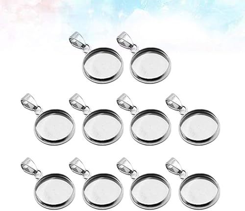 Miniatura 7 de EXCEART Juego de 20 bandejas colgantes de acero inoxidable, cabujón redondo, biseles, base en blanco, para fotos, collares, pulseras, joyería