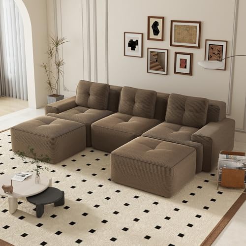 Canapé d'angle convertible, 293 cm Canapé 5 places en U, compressible canapé modulable Cloud avec assise profonde, canapé confortable et librement...