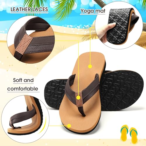 2 Pairs Men's Flip Flops Soft Cushion Footbed with Arch Support Leather Thong Sandals Beach Non Slip Slippers2