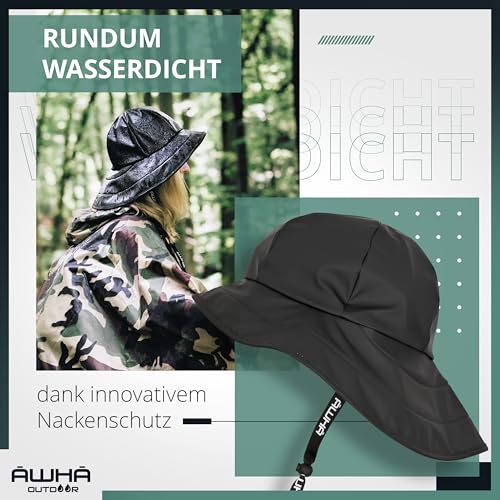 AWHA Südwester Regenhut schwarz/Unisex - wasserdichte Mütze mit breiter Krempe und Ohrenklappen