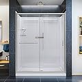 DreamLine Infinity-Z 30 in. D x 60 in. W x 76 3/4 in. H Clear Sliding Shower Door in Brushed Nickel, Center Drain and Backwalls, DL-6116C-04CL