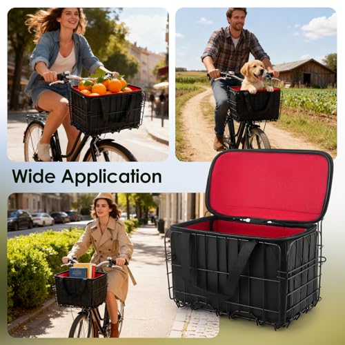 Fahrradkorb Vorne, Faltbarer Fahrradkorb Metall mit Herausnehmbarer Wasserdichter Tragetasche, Fahrradzubehör Rahmenkorb zum Transport von Hunden, Haustieren für E-Bike Mountainbike Citybike(Black)