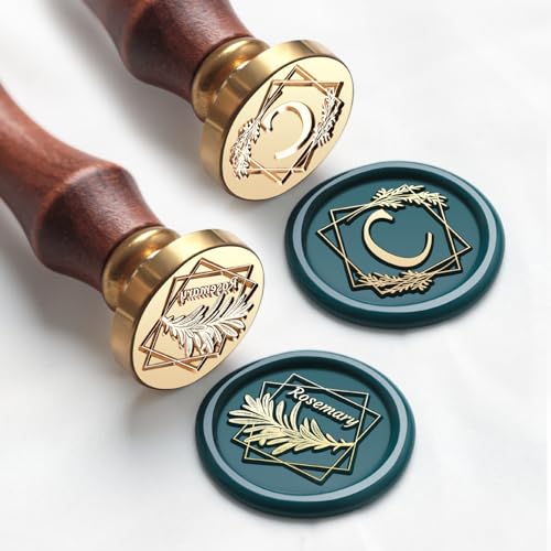 Letter C Wax Seal Stamp Rosemary Initial C Wax Stamp and Rosemary Wax Stamp,2pcs Value Pack Wax Seal Kit with Vintage Rosewood Handle Decorative Gift for Wedding Art Invitations Christmas