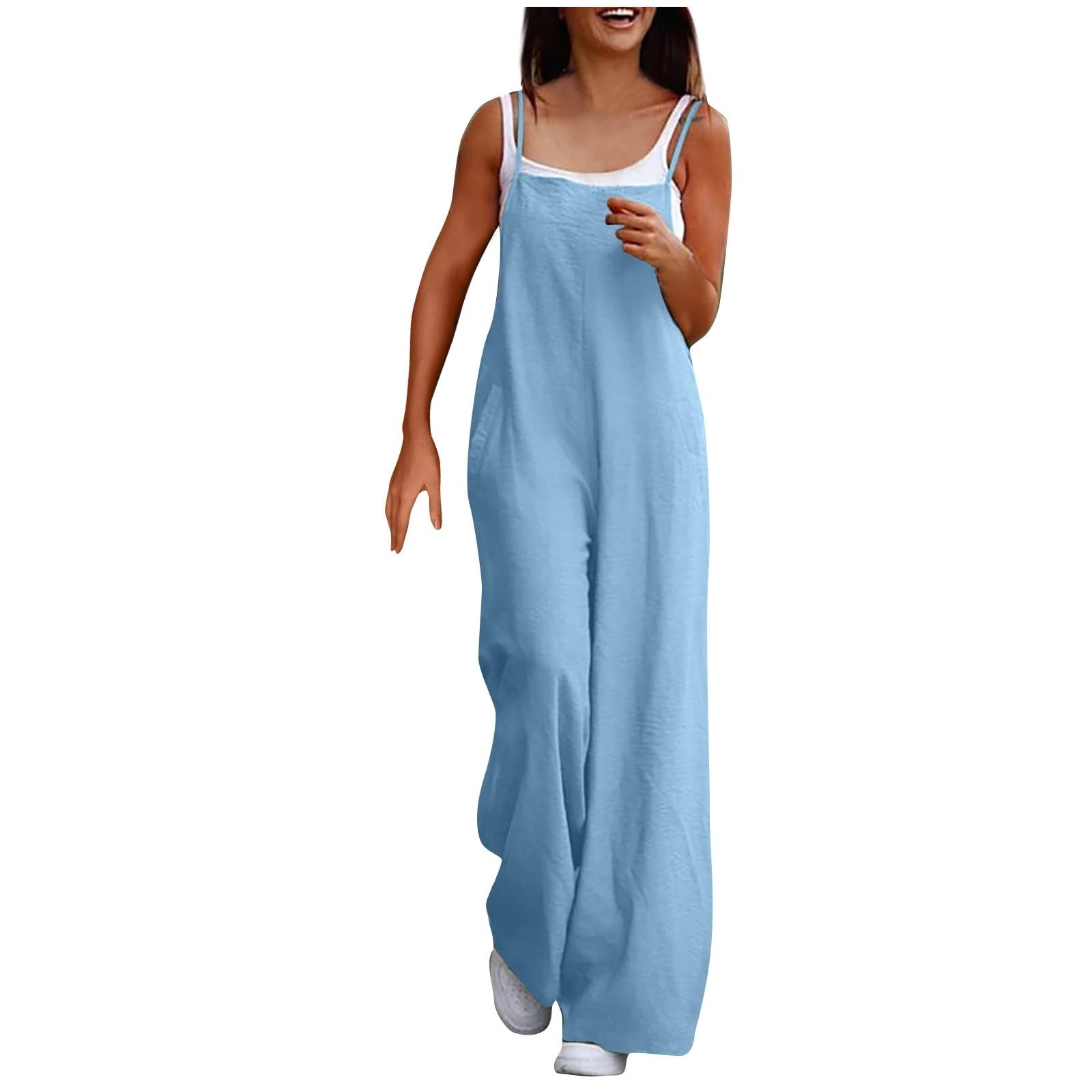Generic Mono de Pierna Ancha con Bolsillos, Mono Peto Suelto para Mujer, Jumpsuit de Eslinga Verano Petos de Pantalones Largo Casual Clásico Color Sólido Playa Pantalón 2024 Peto Mujer