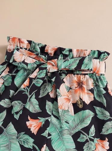Image of Girls 2 Piece Outfits Summer Ruffle Sleeve Top and High Waisted Striped Shorts Set for Girls 7-14