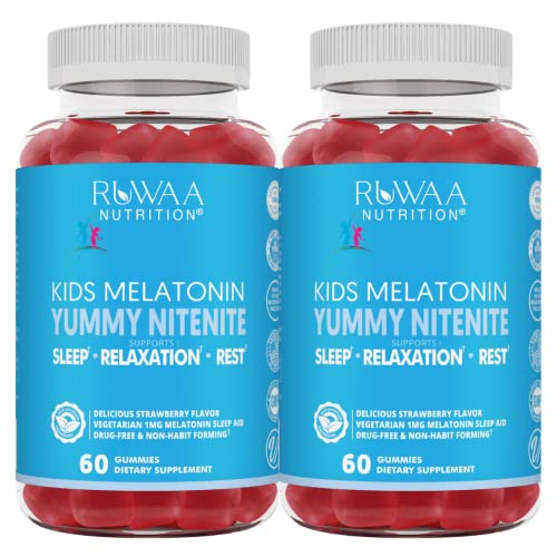 RUWAA NUTRITION Melatonin Gummies, Safe, Drug-Free & Effective Natural Sleep Aid Supplement for Children. Kids 1mg Melatonin Gummy, Gluten-Free Vegetarian Restful Sleep Products for Ages 4+ 120ct (2)