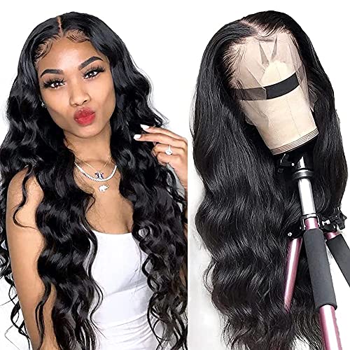 Crissel Lace Front Wigs Human Hair Body Wave 13x4 HD Lace Frontal Wig Pre Plucked with Baby Hair Brazilian Human Hair Wigs for Black Women 150% Denisty Natural Color (18 Inch)