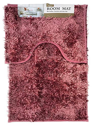 cushion mania sparkle chenille Bath & Pedestal Mat Sets Soft Bathroom Rugs Anti Slip (Pink)