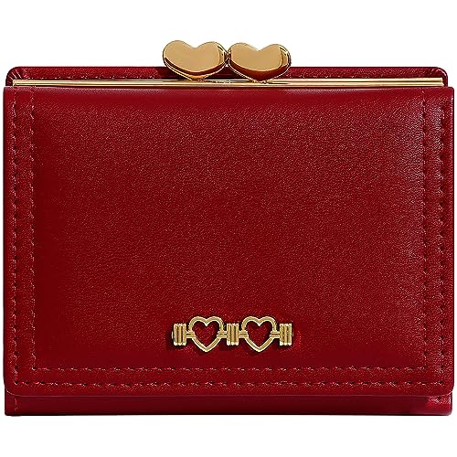 YINHEXI Wallet for Women, Cute Wallet Card Holder, Small Trifold RFID Blocking Purse, Cute Small Leather Mini Short Purse with Coin Pocket for Girls, Ladies (Burgundy)