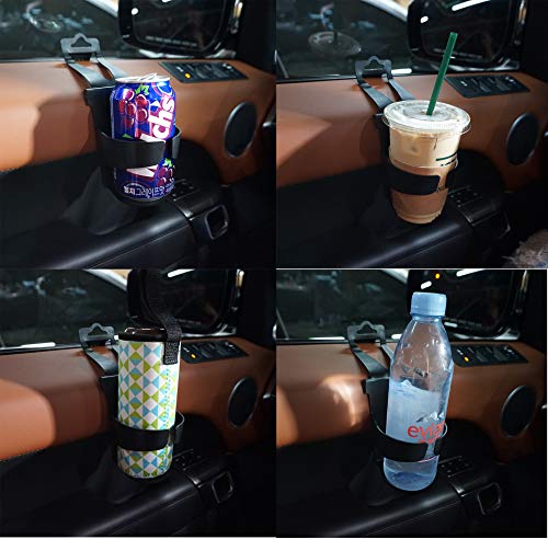 Black Universal Plastic Car Cup Holder For Water Cup, Coffe Tumbler, Drink Bottle, Mug And Soda Can At The Door Mount Stand Hanging Hook Or Carseat Headrest Seat Back Organizer, Pack Of 2 #TOP5