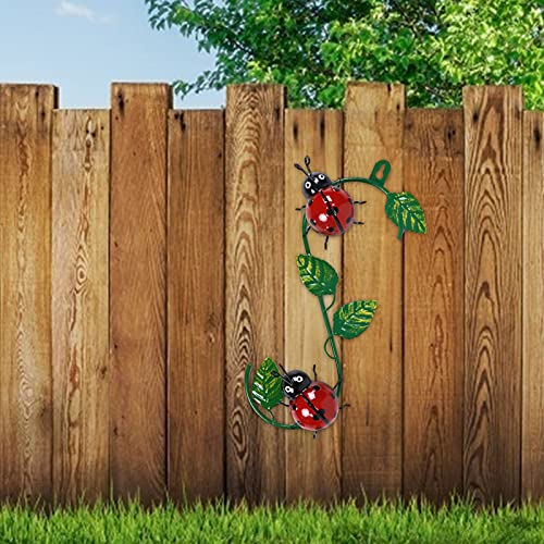 Tuinwanddecoratie van metaal, schattige lieveheersbeestje met groen blad, 3D lieveheersbeestje kunst wanddecoratie voor… - Afbeelding 5