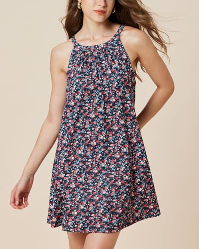 Image of ANYFITTING Summer Dress with Built in Bra Casual Beach Sundress Flowy Halter Mini Short Dresses for Women 2026