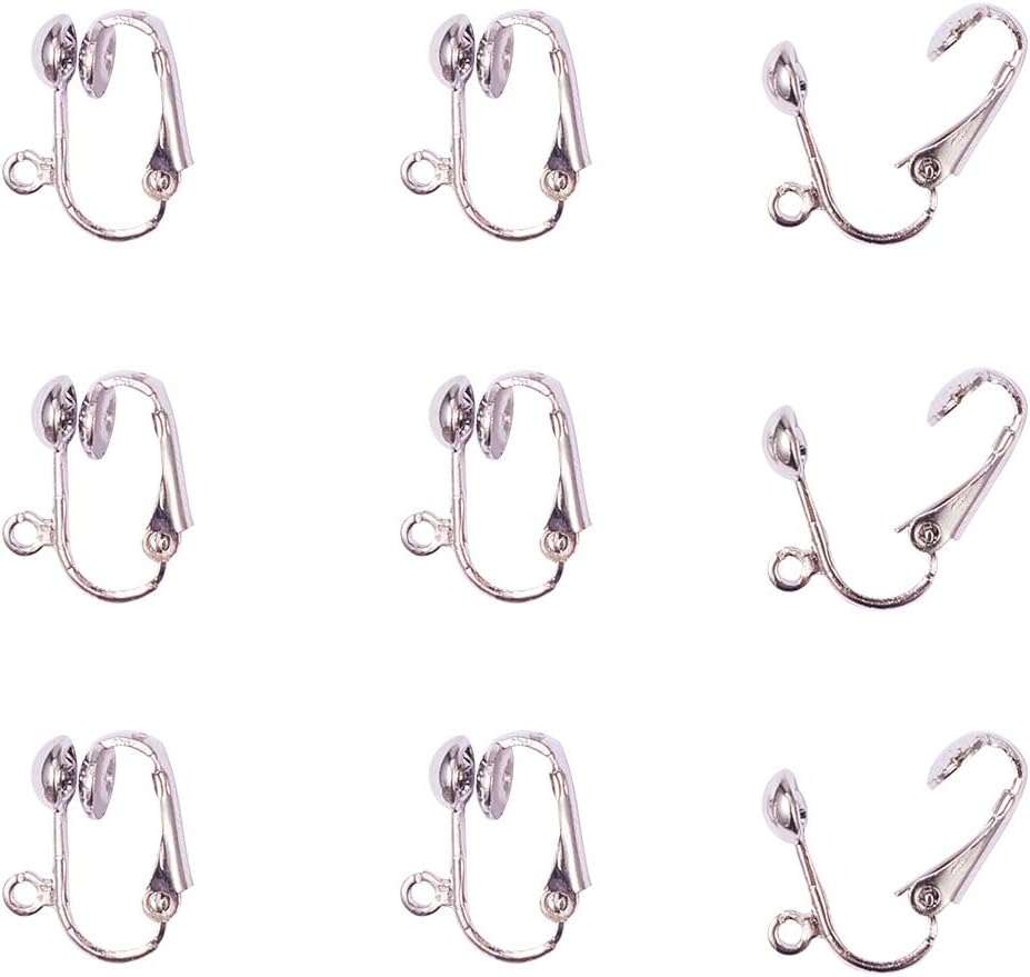 Pandahall 10pcs Platinum Color Iron Clip-on Earring Components for Non-Pierced Ears, About 13.5mm Wide, 15.5mm Long