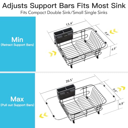 Image of JASIWAY Gray Dish Drying Rack in Sink with Utensil Holder, RV, Apartment