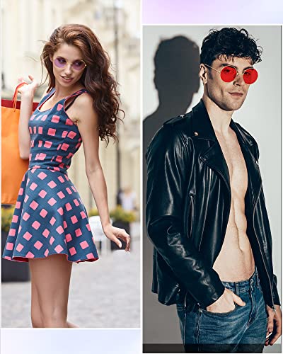 Blulu 10 Pairs John Round Hippie Sunglasses 60's Style Circle Sunglasses Circle Colored Glasses for Women Men Costumes Parties Gifts3