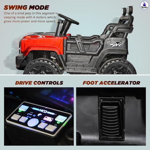 Image of 4x4 Battery Operated Jeep /s for Kids with Parental Control | Baby Ride On Electric Car with RGB Lights, Music & Swing Mode | Rechargeable Battery Car for Kids 2to6 Years