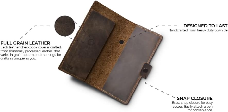 PEGAI Handmade Personalized Leather Checkbook Covers For Personal Checkbook | 100% Distressed Leather Checkbook Cover & Wallet | Business Checkbook Cover | Clark (Chestnut) - Image 6