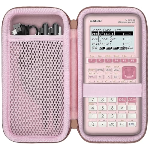 co2CREA Hard Case for Casio fx-9750GIII/fx-9860GIII/fx-7400GIII Graphing Calculators - Portable Storage with Mesh Pocket for Other Accessories (Pink Case)