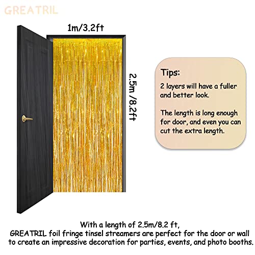 Gold Fringe Curtain Tinsel Backdrop - GREATRIL Foil Fringe Curtain Party Streamers for Prom 2026 NYE New Years Eve Birthdays Christmas Theme Party Decorations Pack of 2 - Image 5