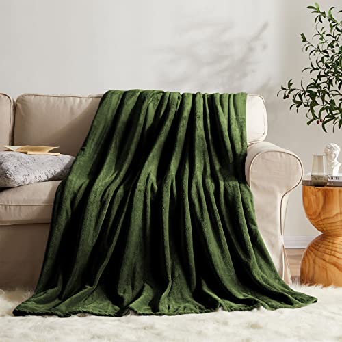KMUSET Super Soft Throw Blanket Premium Silky Flannel Fleece Twin Size Green Microfiber Lightweight Blanket All Season Use,60X80 inches