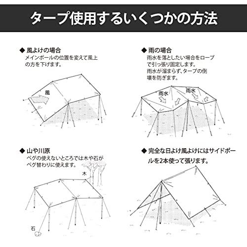 Sykooria タープ キャンプ 焚き火可能 TC タープ 防水 日除
