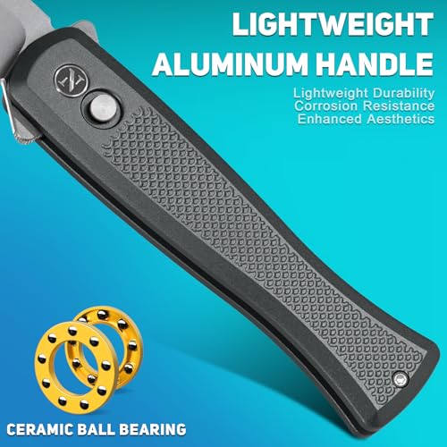 Image of NedFoss MERMAID II Pocket Knife, 3.18 inch 14C28N Steel Small EDC Button Lock Knife with Aluminum Handle and Deep Pocket Clip, Perfect Folding Knife for Men Women (Gray)