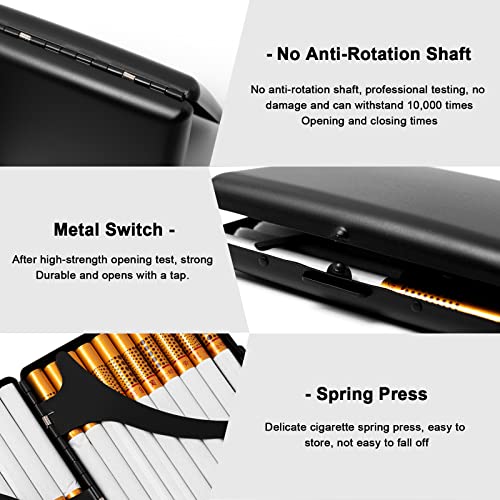 Image of Fashion Unique Shaped Metal Cigarette Case-85mm 3.34 inch King Size 20 Capacity Sturdy Double Sided Spring Clip Open Pocket Holder for Women and Men (E38-Black)