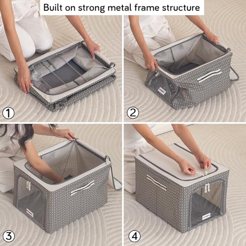 Image of HOKIPO Wardrobe Organiser for Storage of Clothes, 600D Oxford Fabric Storage Box, Charcoal Grey - Extra Large Pack of 1 (AR-6719-CGRY)