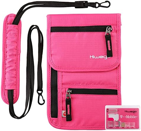 Travel Neck Pouch Hidden Passport Holder Wallet RFID Blocking / Neck Stash For Men Women (Rosy)