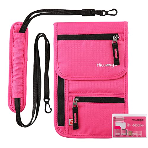 Travel Neck Pouch Hidden Passport Holder Wallet RFID Blocking/Neck Stash For Men Women (Rosy)