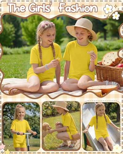Image of Oakgarden Summer Outfits for Girls 5-14Y Athletic Casual Sets Kid Short Sleeve Shirt Bike Shorts 2 Piece Tween Trendy Clothes