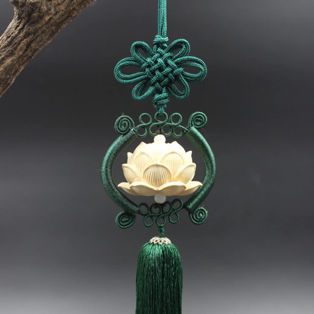 LKLNCXC Key Rings Car Mirror Hanging Accessories for Men, Carving Interior Mirrors Charms,Chinese Knot Tassel Ornament(Green)