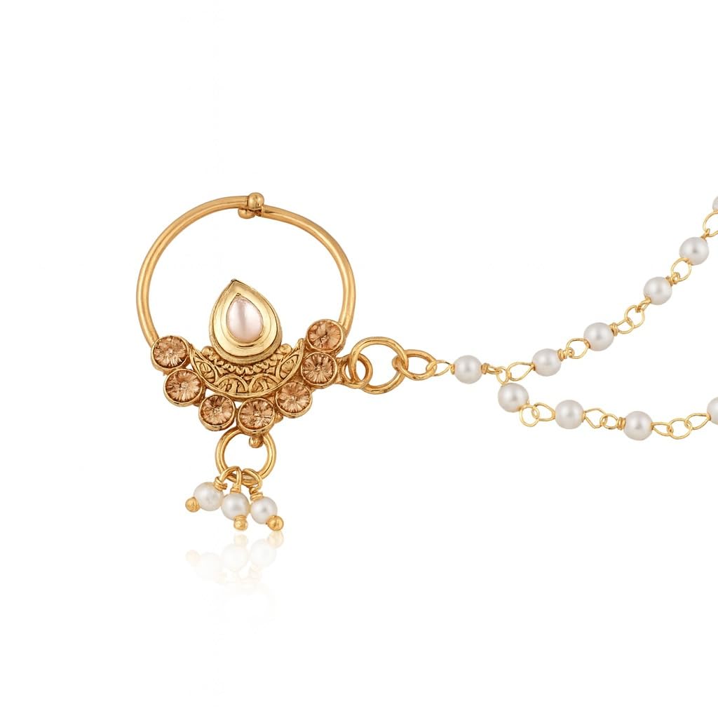 Classy Bridal Nose Pin with CZ Sparkle and Kundan Element-image-45