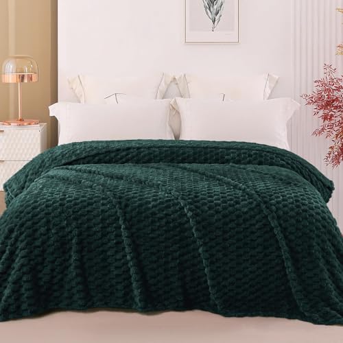 Image of Exclusivo Mezcla Fleece Twin Blanket for Bed, Extra Large Fuzzy Forest Green Bed Blankets, Soft Cozy Plush Sofa Throws for All Seasons, 90x66 Inches